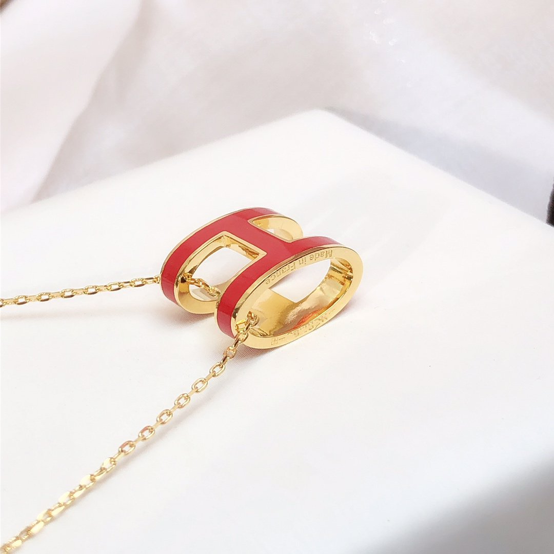 [Mystic]HM CLIC RED ENAMEL GOLD NECKLACE