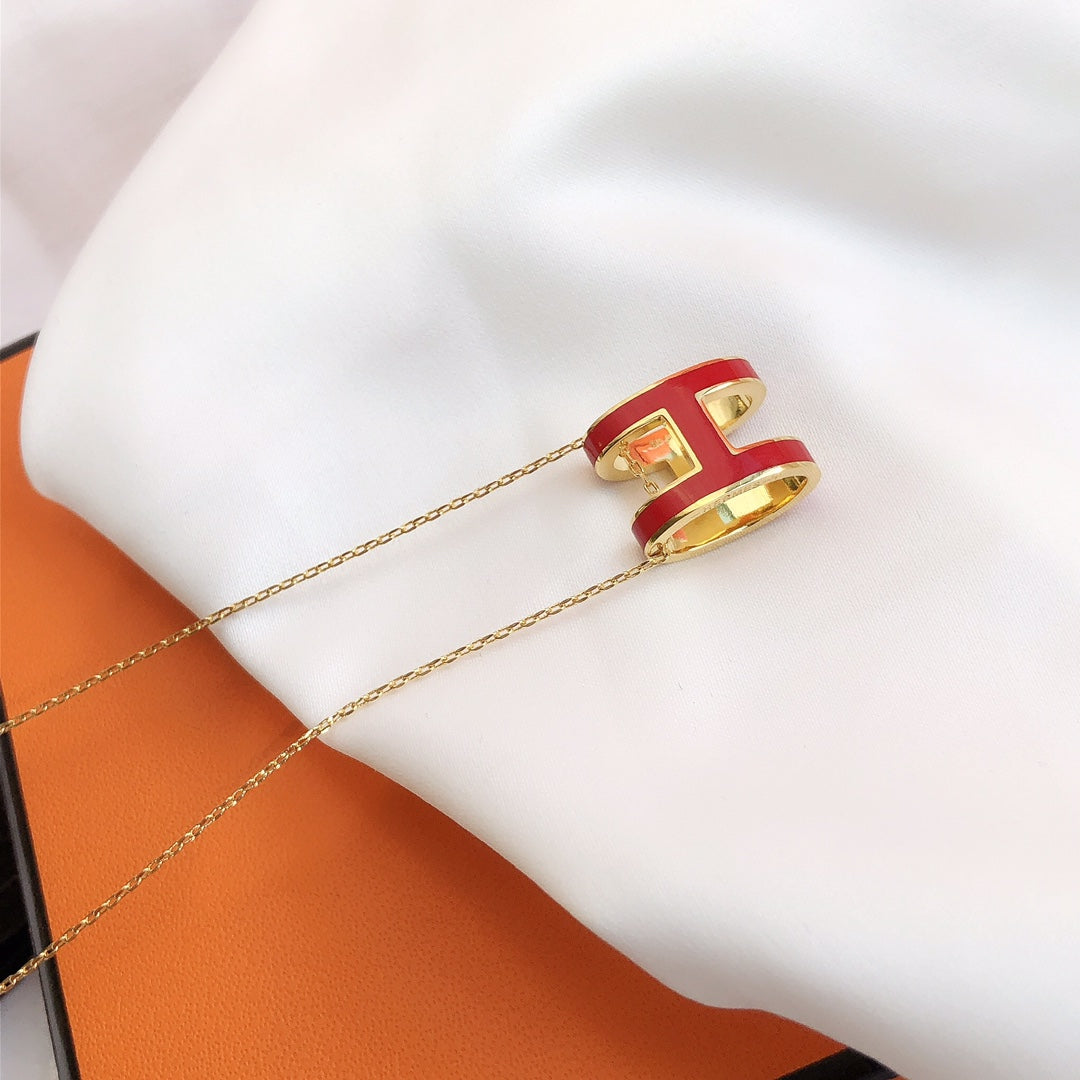 [Mystic]HM CLIC RED ENAMEL GOLD NECKLACE
