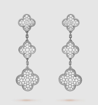 [Mystic Crown]CLOVER 3 MOTIF DIAMOND SILVER DROP EARRINGS