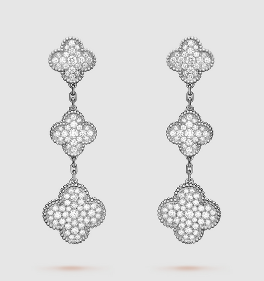 [Mystic Crown]CLOVER 3 MOTIF DIAMOND SILVER DROP EARRINGS