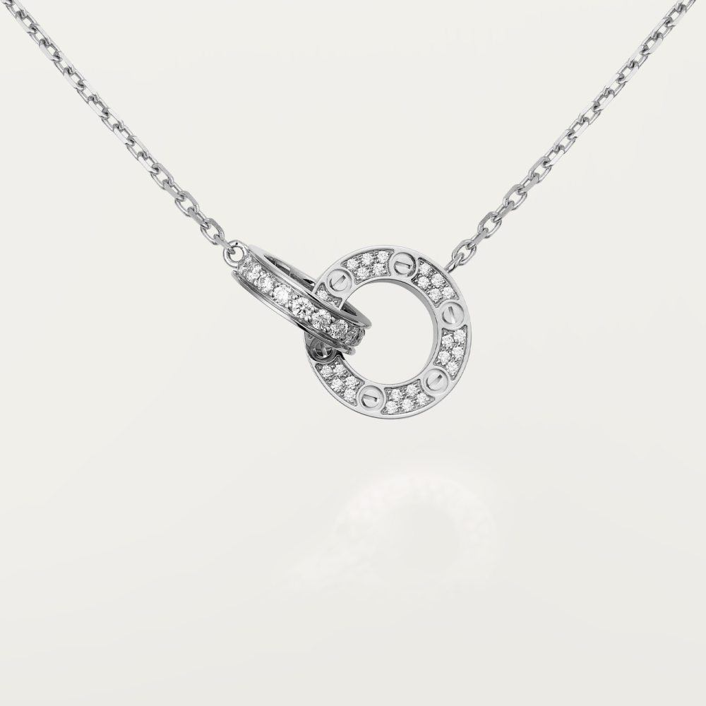 [Mystic]LOVE 7.6MM NECKLACE ROSE GOLD AND SILVER  FULL DIAMOND