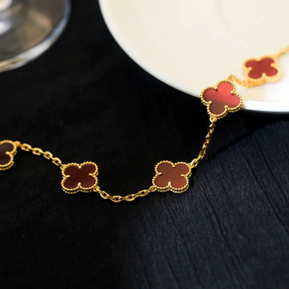 [Mystic]CLOVER 5 MOTIFS RED AGATE  BRACELET