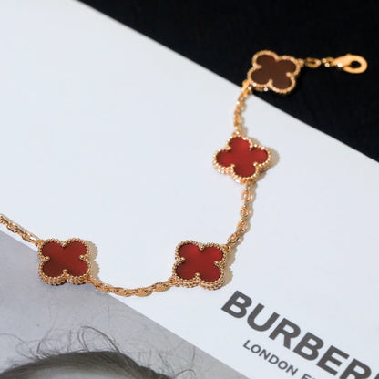 [Mystic]CLOVER 5 MOTIFS RED AGATE  BRACELET