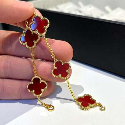 [Mystic]CLOVER 5 MOTIFS RED AGATE  BRACELET