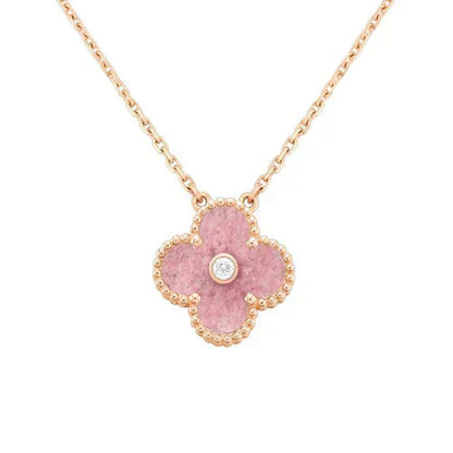 [Mystic]CLOVER 15MM DIAMOND RHODONITE NECKLACE