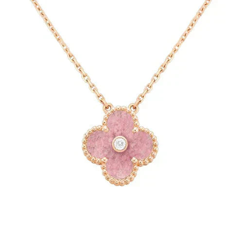 [Mystic Crown]CLOVER 15MM DIAMOND RHODONITE NECKLACE