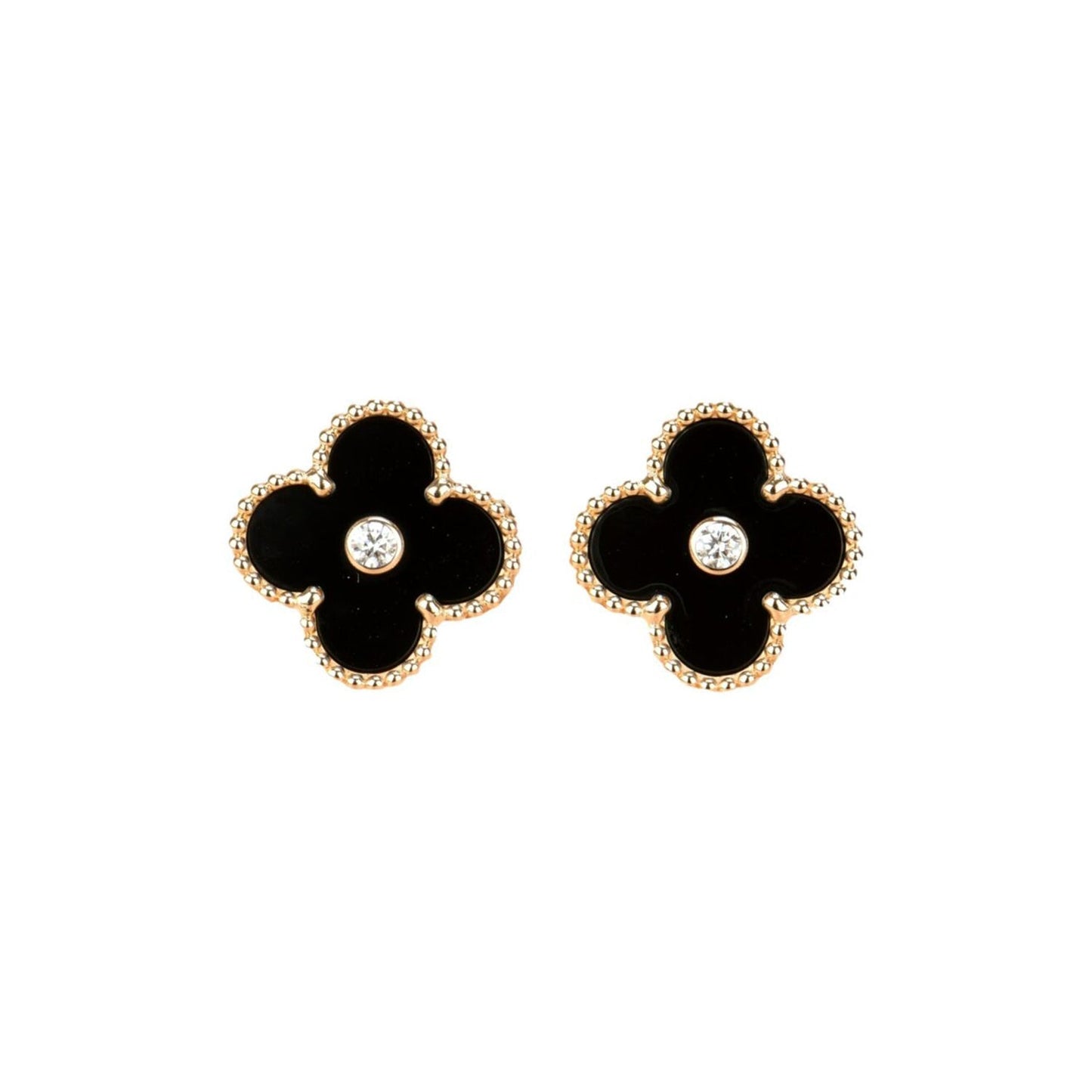 [Mystic]CLOVER MEDIUM 1 MOTIFS ONYX DIAMOND EARRINGS