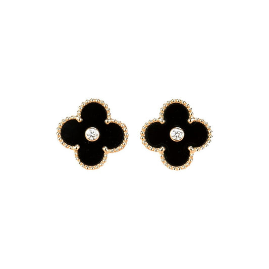 [Mystic]CLOVER MEDIUM 1 MOTIFS ONYX DIAMOND EARRINGS