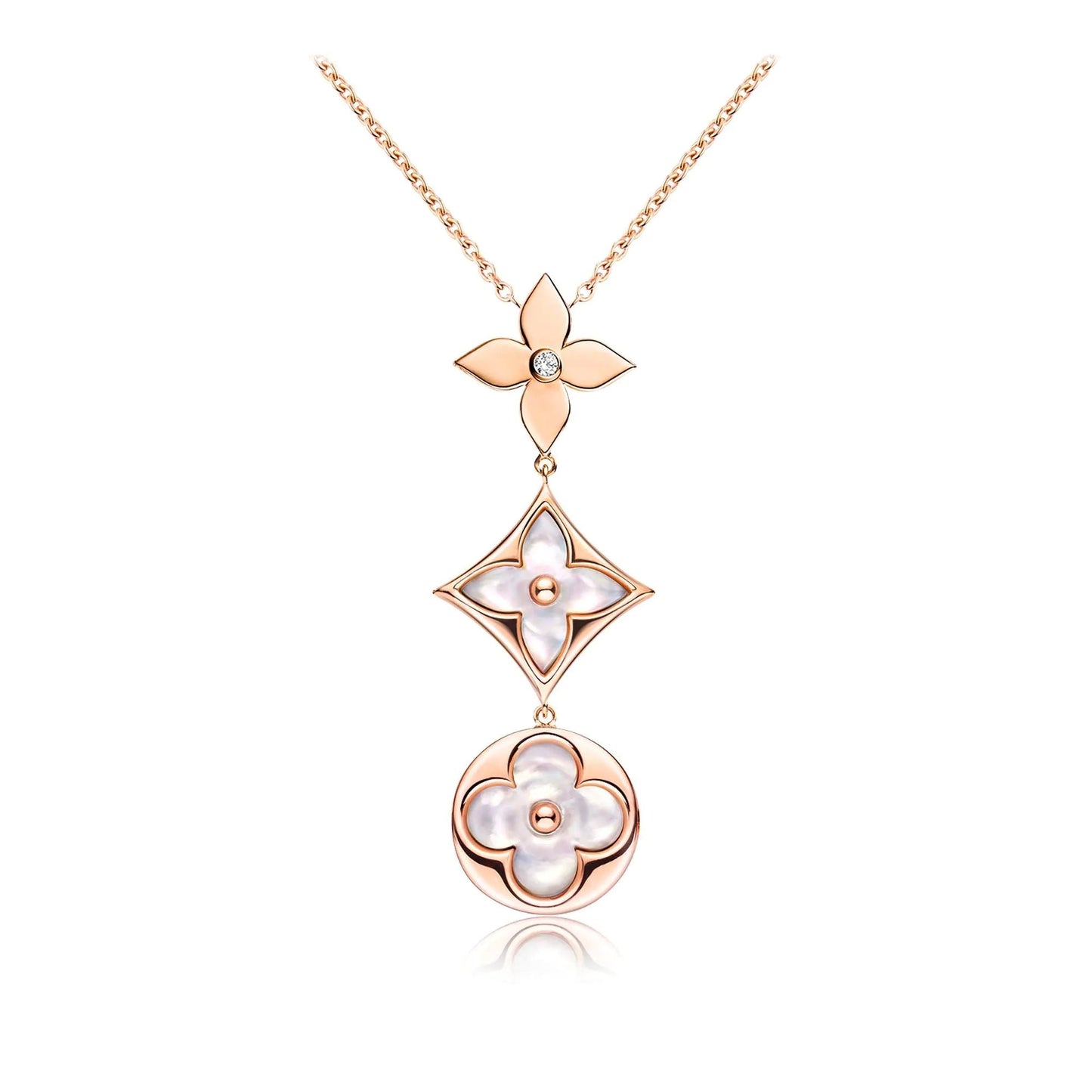 [Mystic]COLOR BLOSSOM LARIAT NECKLACE PINK GOLD WHITE MOTHER PEARL AND DIAMOND