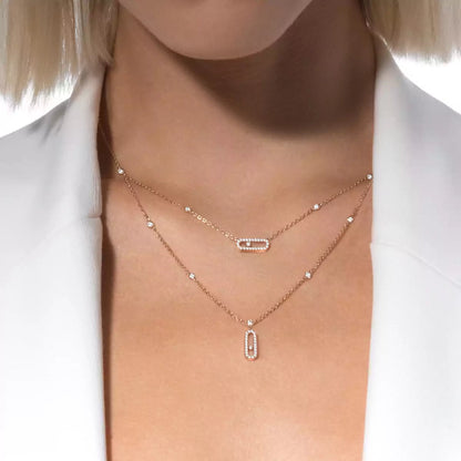 [Mysitc] 2 Rows Rose Gold Diamond Pave_ Necklace Move Uno