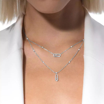 [Mysitc] 2 Rows Rose Gold Diamond Pave_ Necklace Move Uno