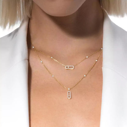 [Mysitc] 2 Rows Rose Gold Diamond Pave_ Necklace Move Uno