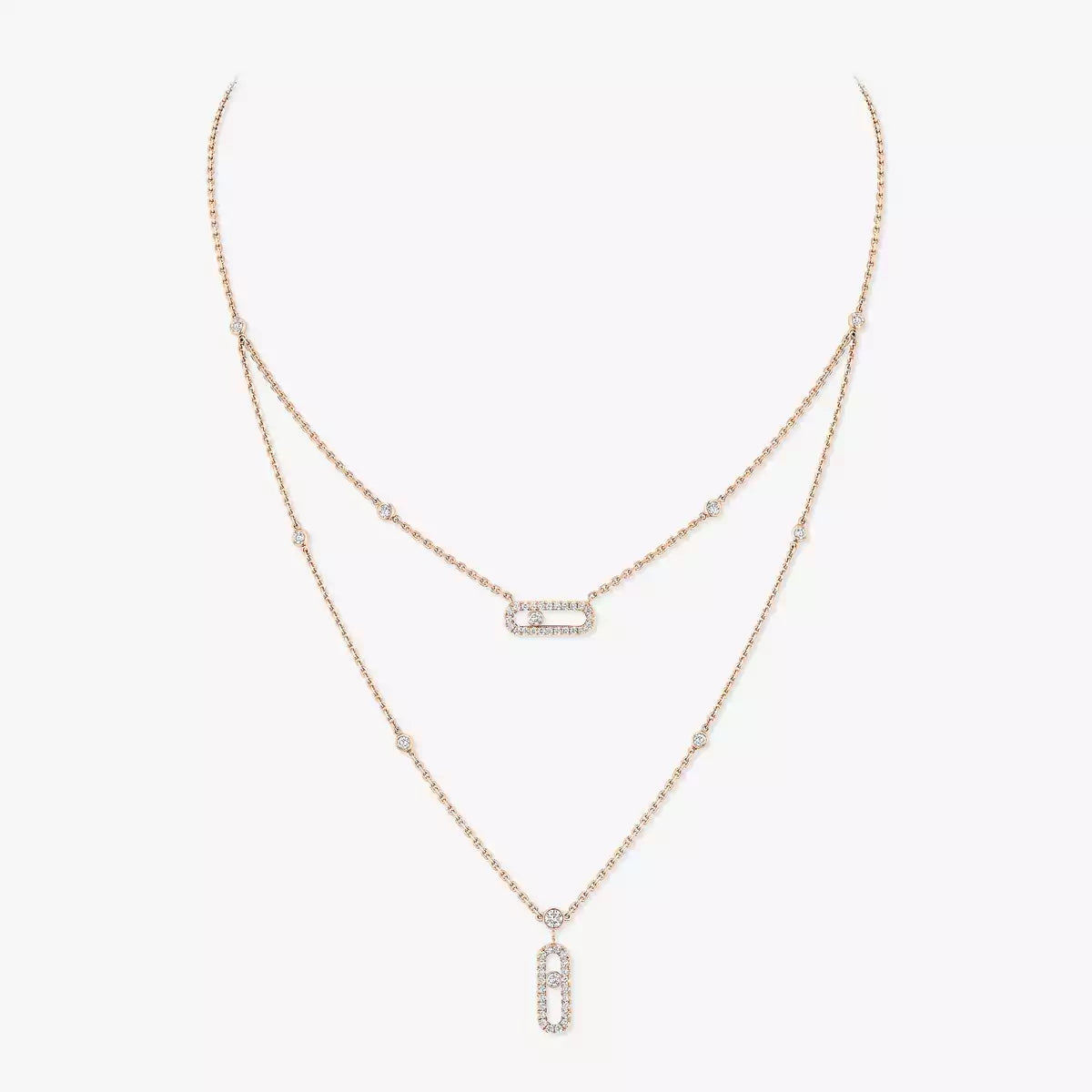 [Mysitc] 2 Rows Rose Gold Diamond Pave_ Necklace Move Uno