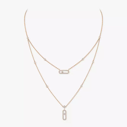 [Mysitc] 2 Rows Rose Gold Diamond Pave_ Necklace Move Uno