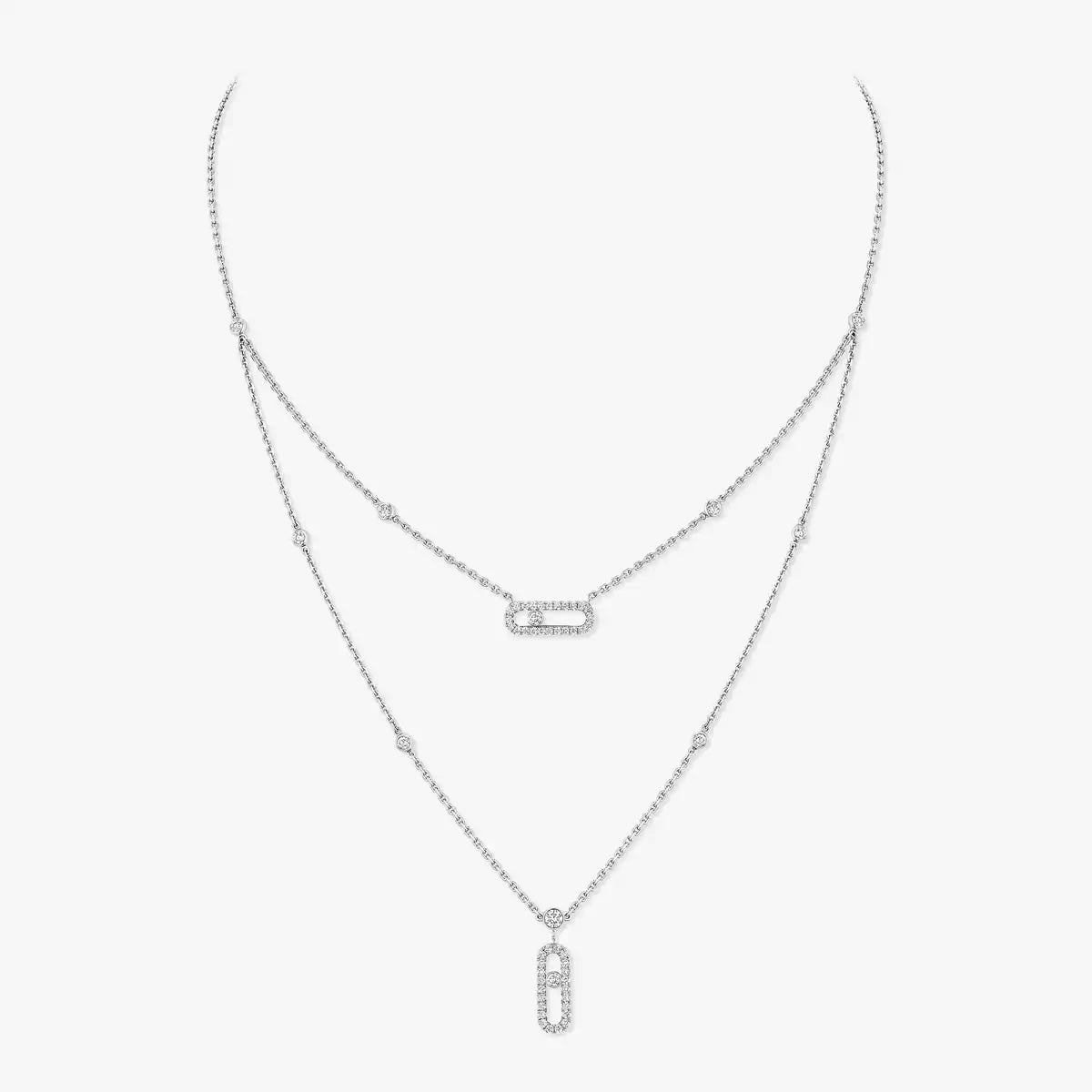 [Mysitc] 2 Rows Rose Gold Diamond Pave_ Necklace Move Uno