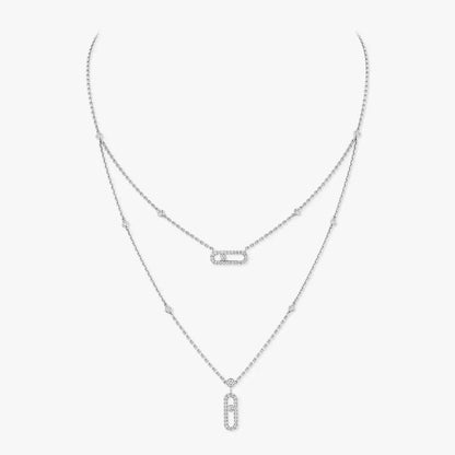[Mysitc] 2 Rows Rose Gold Diamond Pave_ Necklace Move Uno