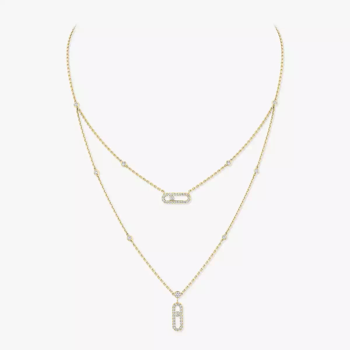 [Mysitc] 2 Rows Rose Gold Diamond Pave_ Necklace Move Uno