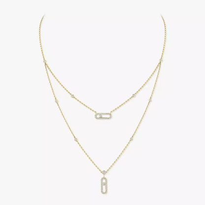 [Mysitc] 2 Rows Rose Gold Diamond Pave_ Necklace Move Uno