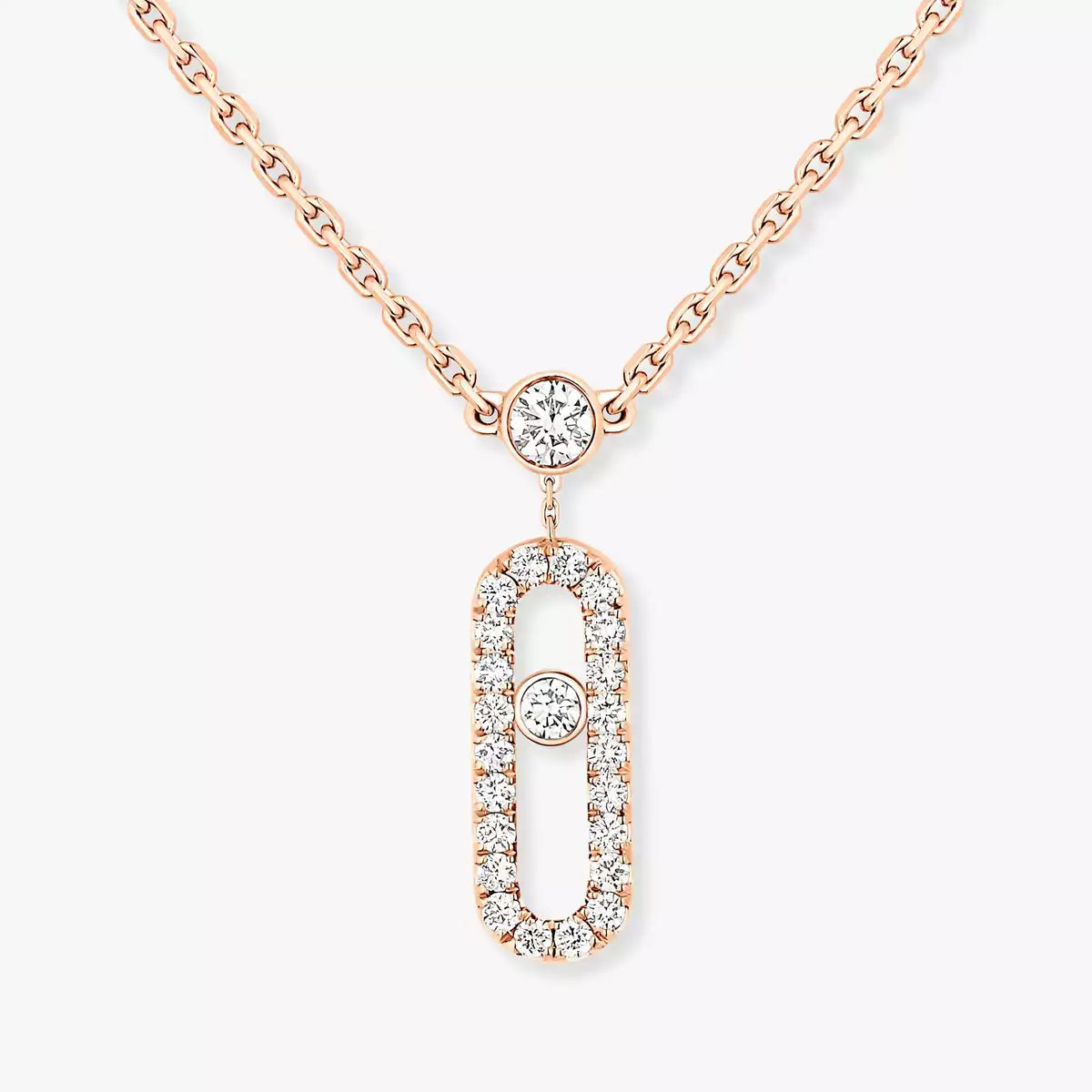 [Mysitc] 2 Rows Rose Gold Diamond Pave_ Necklace Move Uno