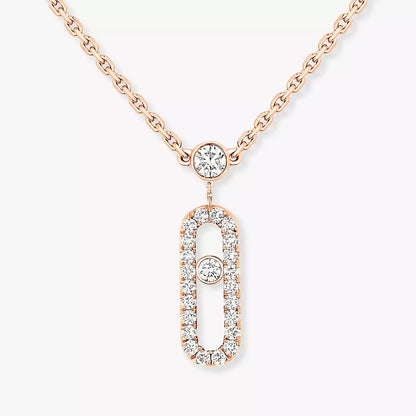 [Mysitc] 2 Rows Rose Gold Diamond Pave_ Necklace Move Uno