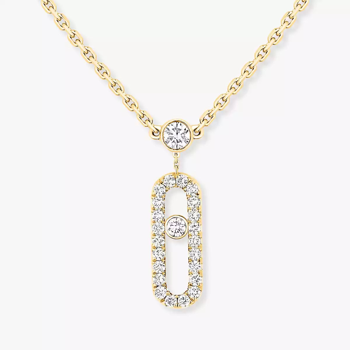 [Mysitc] 2 Rows Rose Gold Diamond Pave_ Necklace Move Uno