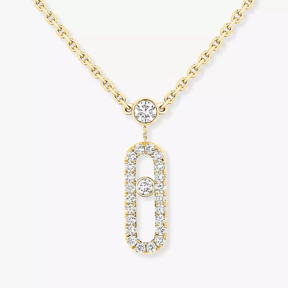 [Mysitc] 2 Rows Rose Gold Diamond Pave_ Necklace Move Uno