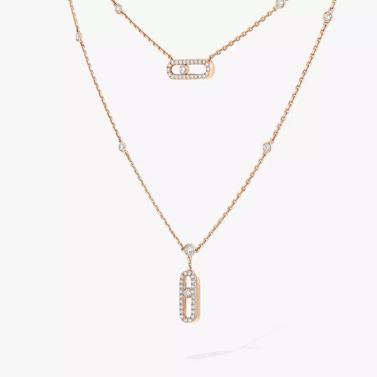 [Mysitc] 2 Rows Rose Gold Diamond Pave_ Necklace Move Uno