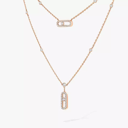 [Mysitc] 2 Rows Rose Gold Diamond Pave_ Necklace Move Uno