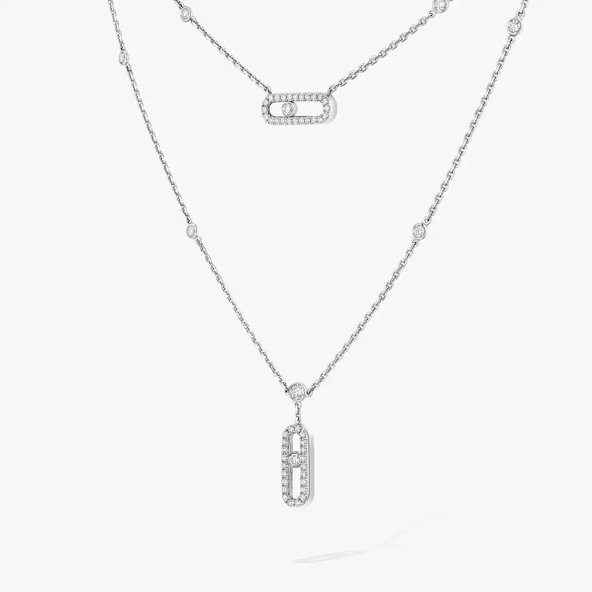 [Mysitc] 2 Rows Rose Gold Diamond Pave_ Necklace Move Uno