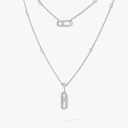 [Mysitc] 2 Rows Rose Gold Diamond Pave_ Necklace Move Uno