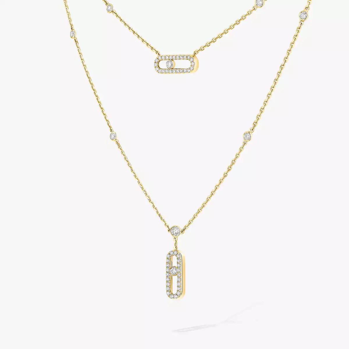 [Mysitc] 2 Rows Rose Gold Diamond Pave_ Necklace Move Uno