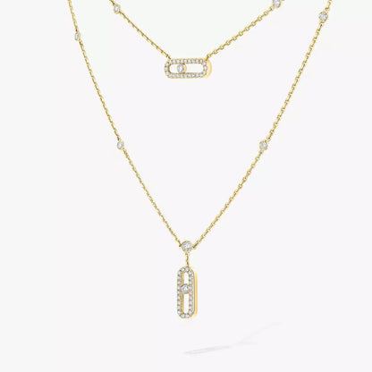 [Mysitc] 2 Rows Rose Gold Diamond Pave_ Necklace Move Uno