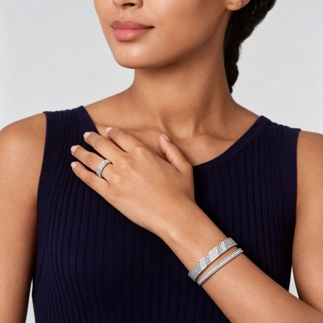 [Mysitc]  THREE-ROW DIAMOND RING