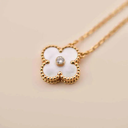 [Mystic]CLOVER 15MM DIAMOND WHITE FRITILLARIA NECKLACE