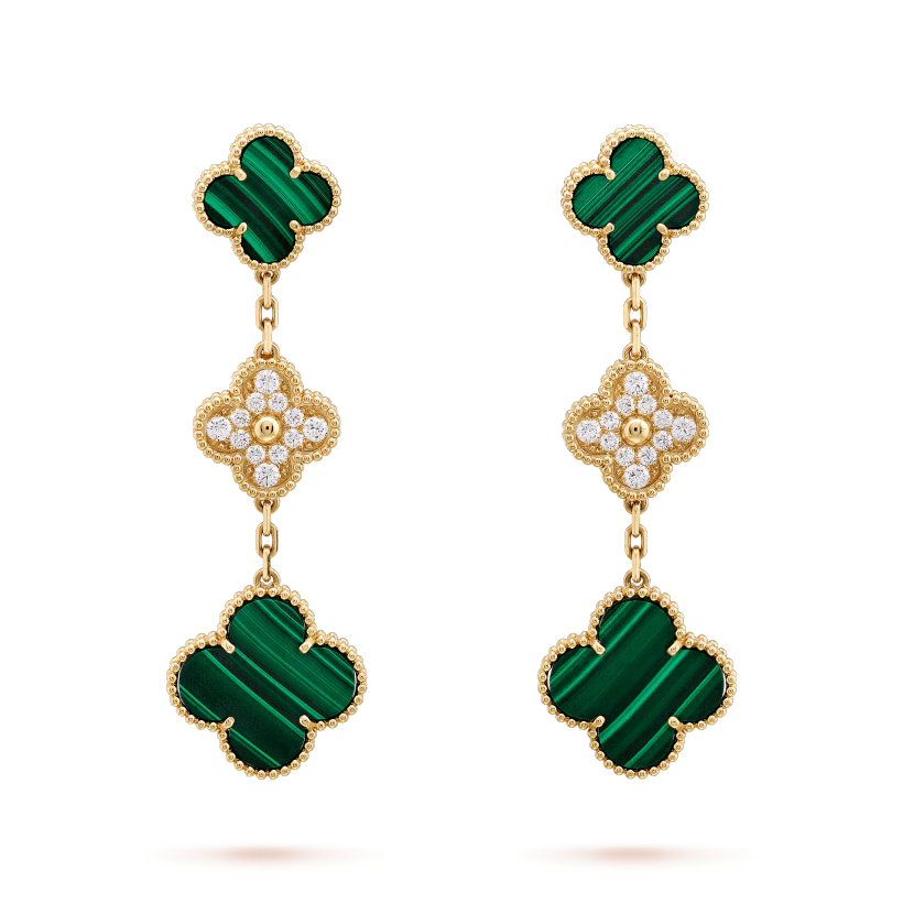 [Mystic Crown]CLOVER EARRINGS GOLD MALACHITE DIAMOND 3 MOTIF