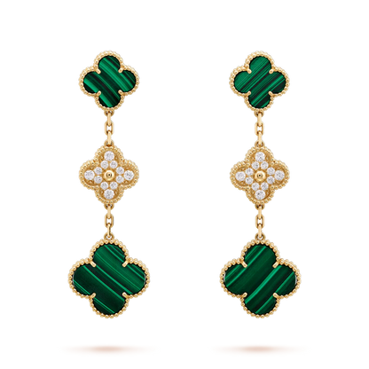 [Mystic Crown]CLOVER EARRINGS GOLD MALACHITE DIAMOND 3 MOTIF