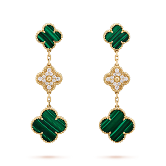 [Mystic Crown]CLOVER EARRINGS GOLD MALACHITE DIAMOND 3 MOTIF