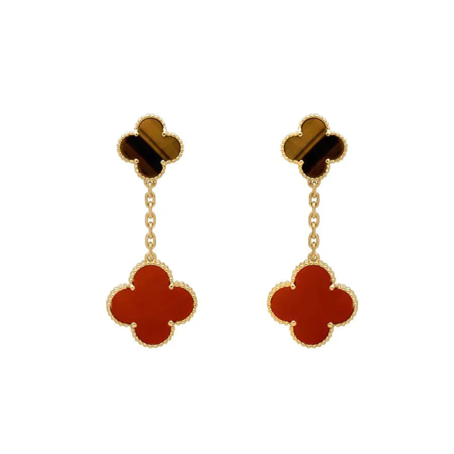 [Mystic]CLOVER  2 MOTIF  TIGER EYE CARNELIAN EARRINGS