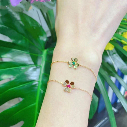 [Mystic]FRIVOLE GOLD FLOWER PINK MALACHITE BRACELET