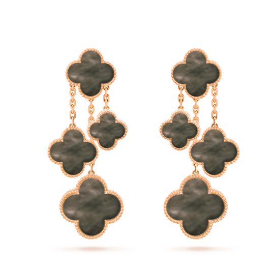 [Mystic]CLOVER EARRINGS DARK MOP 4 MOTIFS ROSE GOLD