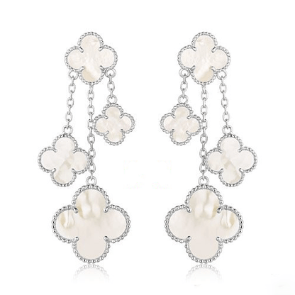 [Mystic]CLOVER EARRINGS WHITE MOP 4 MOTIFS SILVER