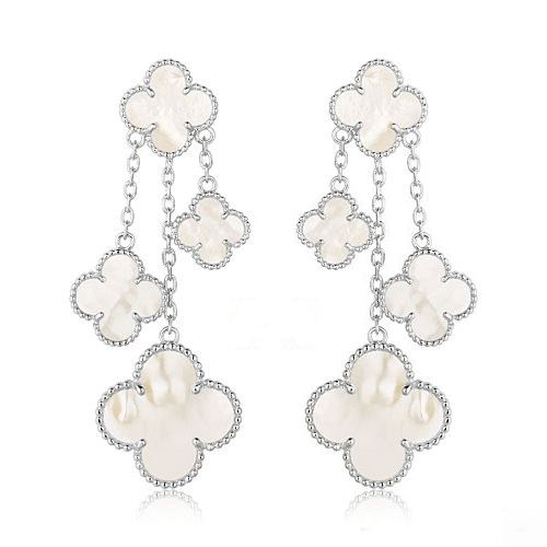 [Mystic Crown]CLOVER EARRINGS WHITE MOP 4 MOTIFS SILVER