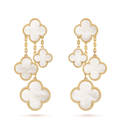 [Mystic]CLOVER EARRINGS WHITE MOP 4 MOTIFS GOLD