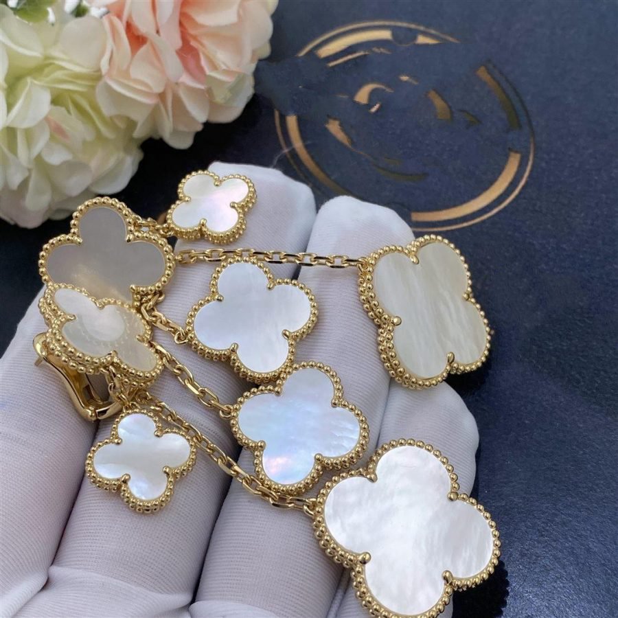 [Mystic]CLOVER EARRINGS WHITE MOP 4 MOTIFS GOLD