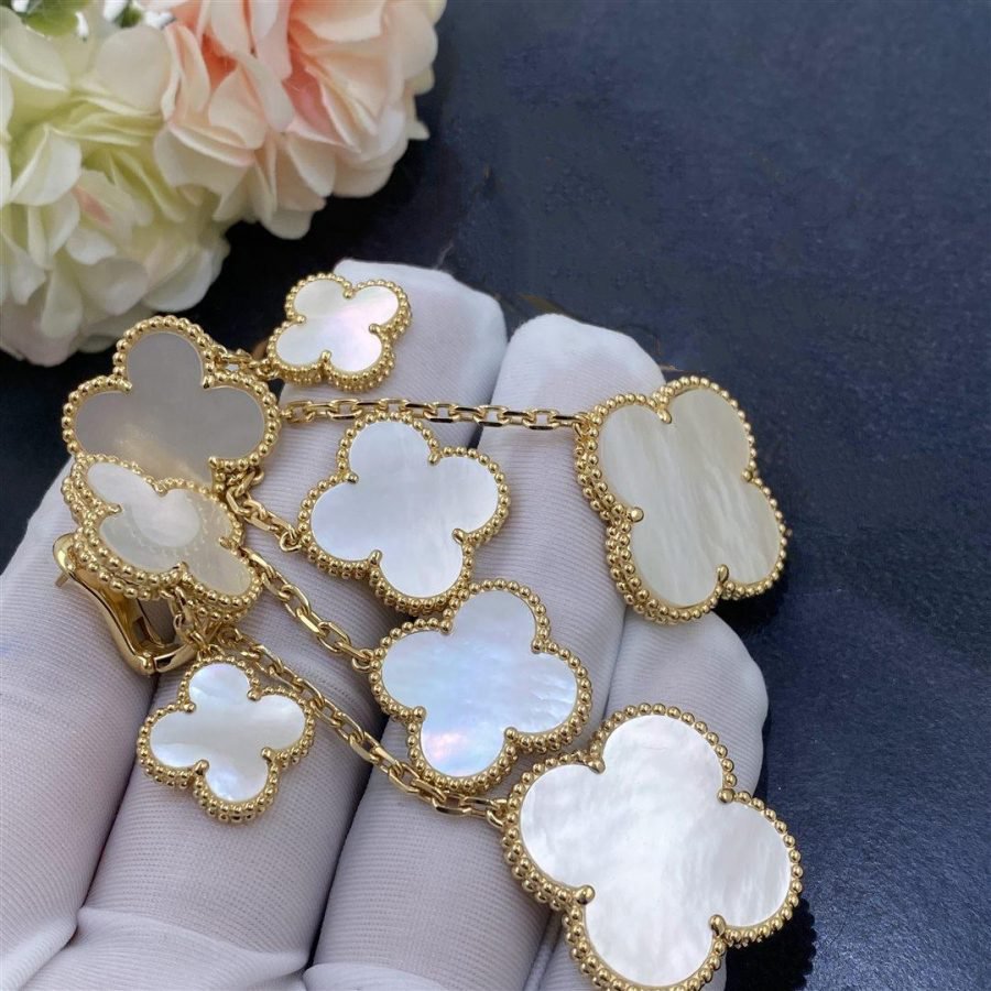 [Mystic]CLOVER EARRINGS WHITE MOP 4 MOTIFS GOLD