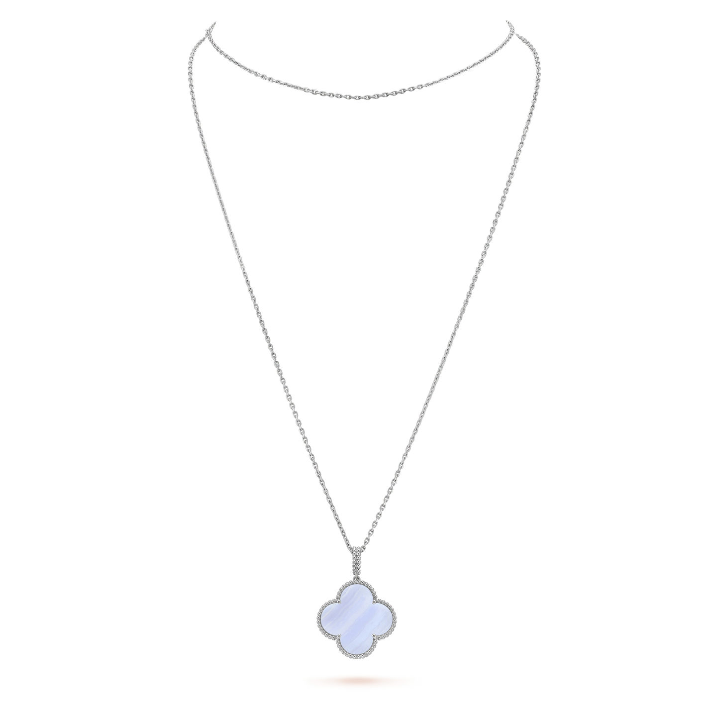 [Mystic]CLOVER SILVER CHALCEDONY BIG CLOVER NECKLACE