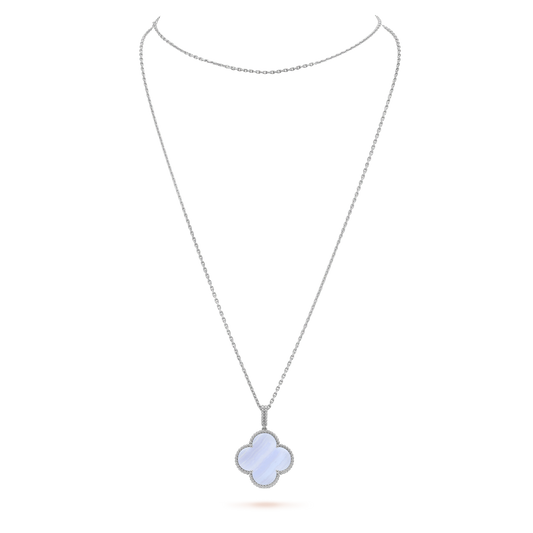 [Mystic]CLOVER SILVER CHALCEDONY BIG CLOVER NECKLACE