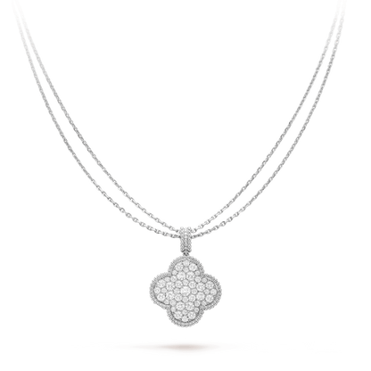 [Mystic]CLOVER 25MM SILVER FULL DIAMOND BIG CLOVER NECKLACE