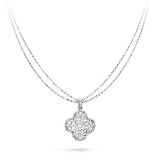 [Mystic]CLOVER 25MM SILVER FULL DIAMOND BIG CLOVER NECKLACE