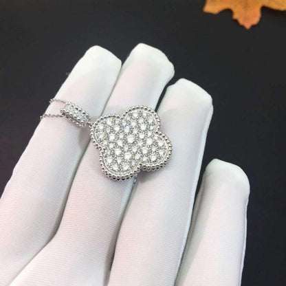 [Mystic]CLOVER 25MM SILVER FULL DIAMOND BIG CLOVER NECKLACE